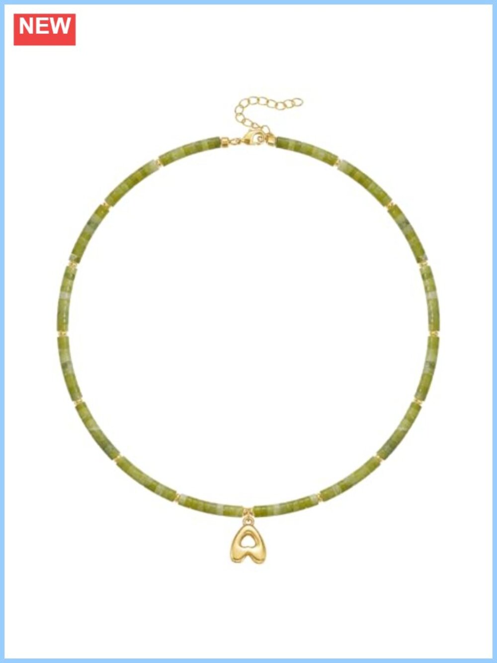 Beaded Initial Necklace 14K Gilded Plated with Natural Stone, Adjustable